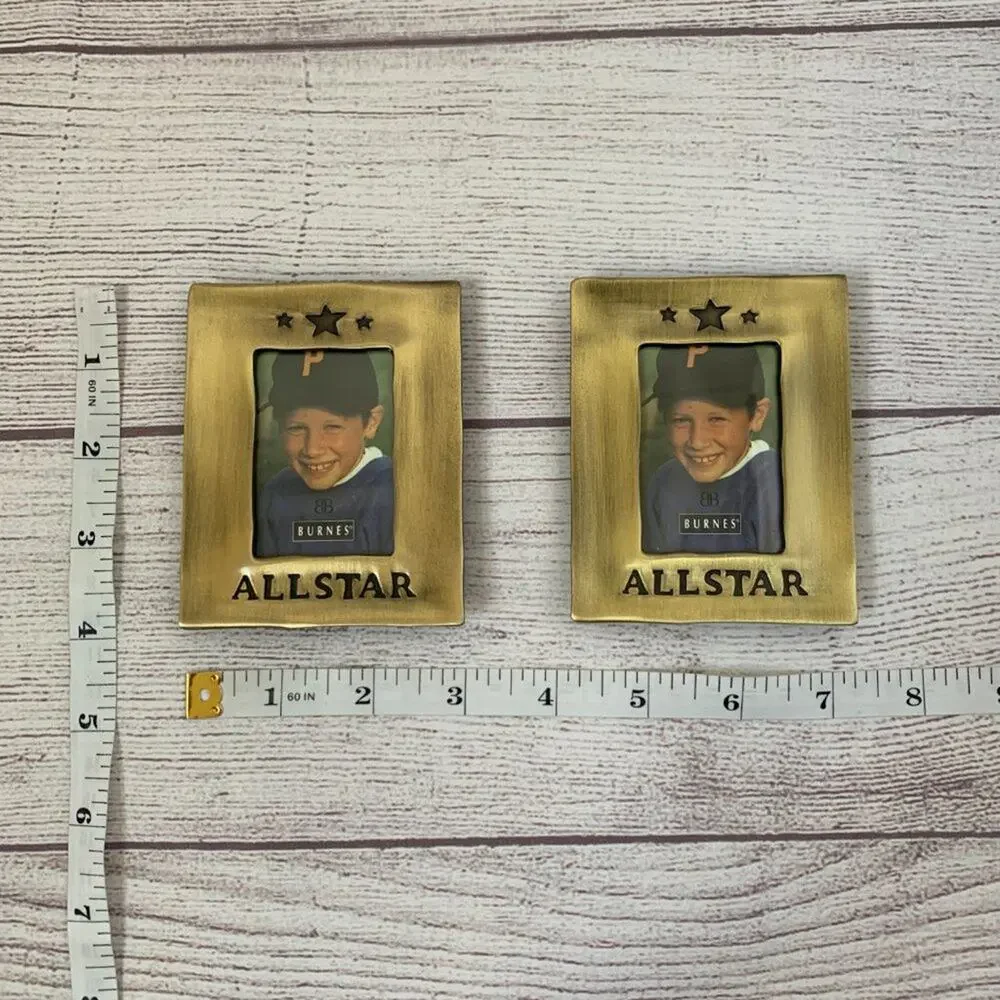 Gold Metal Picture Frames All Star Engraving Small Photo Holder Set of 2